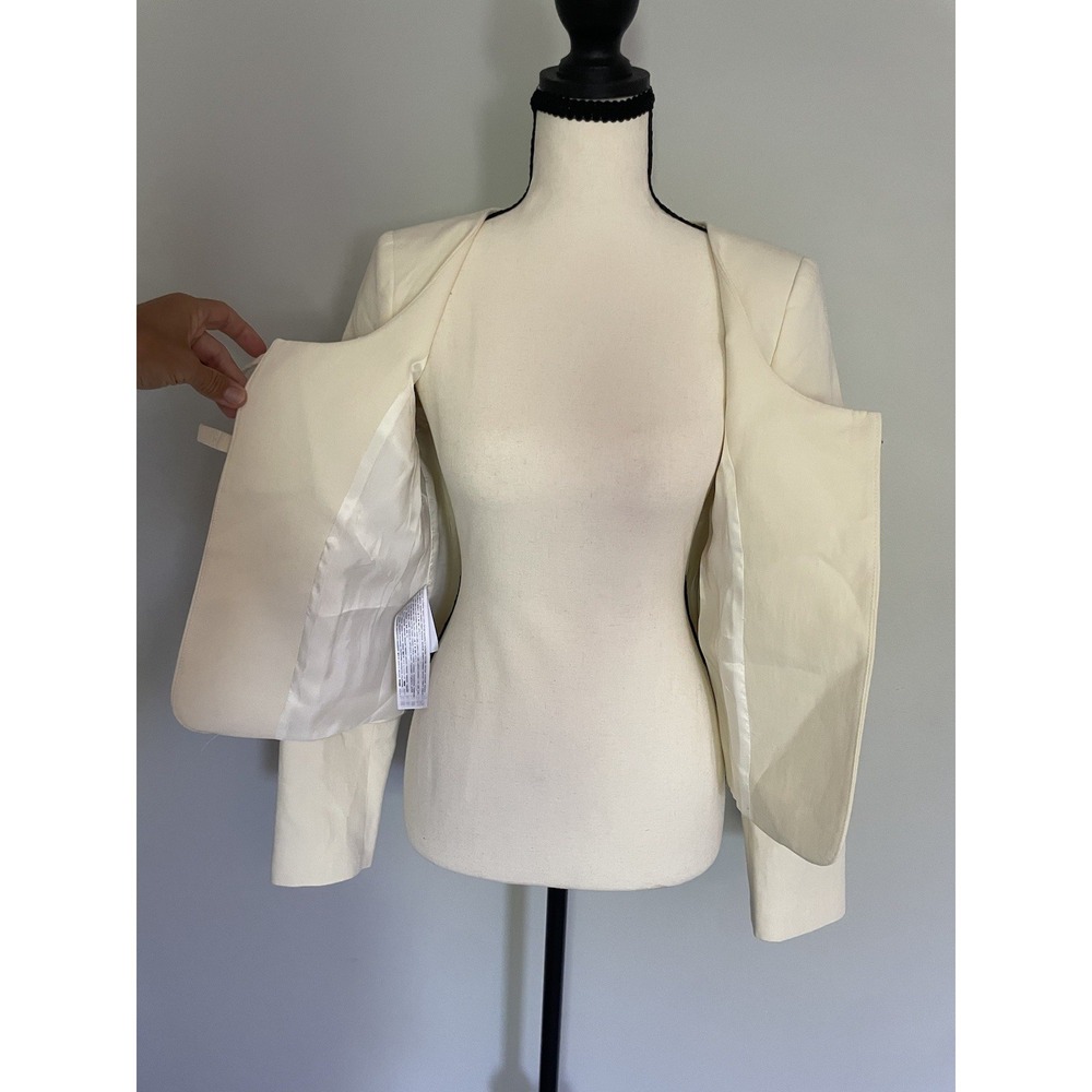 MANGO Double Buckle Cotton Linen Blend Cream Lined Short Blazer Size XS - Picture 6 of 13